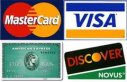 We accept Visa, Mastercard, Discover and American Express Credit card icons